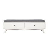 Benzara Fabric Upholstered Bedroom Bench with 2 Storage Drawers, White BM220519 White Solid Wood, Veneer and Fabric BM220519