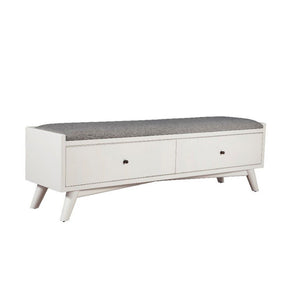 Benzara Fabric Upholstered Bedroom Bench with 2 Storage Drawers, White BM220519 White Solid Wood, Veneer and Fabric BM220519