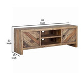 Benzara Wooden TV Console with 2 Cabinets and Open Center Shelf, Weathered Brown BM220530 Brown Solid Wood BM220530