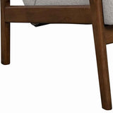 Benzara Fabric Upholstered Mid Century Wooden Lounge Chair, Gray and Brown BM220535 Gray and Brown Solid Wood and Fabric BM220535