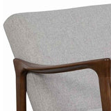 Benzara Fabric Upholstered Mid Century Wooden Lounge Chair, Gray and Brown BM220535 Gray and Brown Solid Wood and Fabric BM220535