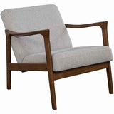 Fabric Upholstered Mid Century Wooden Lounge Chair, Gray and Brown