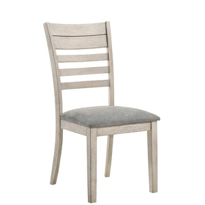 Benzara Cottage Ladder Back Side Chair with Wooden Legs, Set of 2, Antique White BM220547 White Solid Wood and Fabric BM220547