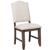 Benzara Arched Open Back Side Chair with Nailhead Accents,Set of 2, Beige and Brown BM220557 Brown and Beige Solid Wood and Fabric BM220557