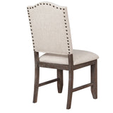 Benzara Arched Open Back Side Chair with Nailhead Accents,Set of 2, Beige and Brown BM220557 Brown and Beige Solid Wood and Fabric BM220557