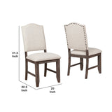 Benzara Arched Open Back Side Chair with Nailhead Accents,Set of 2, Beige and Brown BM220557 Brown and Beige Solid Wood and Fabric BM220557