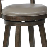 Benzara Curved Back Swivel Pub stool with Leatherette Seat,Set of 2, Gray and Brown BM220560 Gray and Brown Solid Wood and Faux Leather BM220560