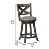 Benzara Curved Back Swivel Pub stool with Leatherette Seat,Set of 2, Gray and Brown BM220560 Gray and Brown Solid Wood and Faux Leather BM220560