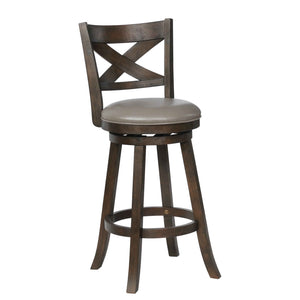 Benzara Curved Back Swivel Bar Stool with Leatherette Seat,Set of 2, Gray and Brown BM220563 Gray and Brown Solid Wood and Faux Leather BM220563