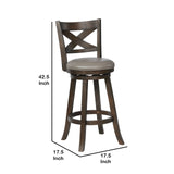 Benzara Curved Back Swivel Bar Stool with Leatherette Seat,Set of 2, Gray and Brown BM220563 Gray and Brown Solid Wood and Faux Leather BM220563