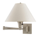 60 Watt Metal Swing Arm Wall Lamp with Tapered Shade, Off White and Silver