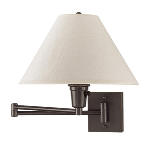 Benzara 60 Watt Metal Swing Arm Wall Lamp with Tapered Shade, Off White and Bronze BM220648 White and Bronze Fabric and Metal BM220648