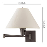Benzara 60 Watt Metal Swing Arm Wall Lamp with Tapered Shade, Off White and Bronze BM220648 White and Bronze Fabric and Metal BM220648