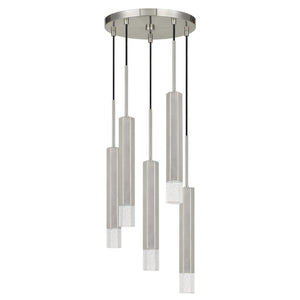 Benzara Hexagonal Metal Frame 5 LED Light Pendant with Glass Diffuser, Gray BM220655 Gray Metal and LED BM220655