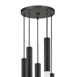 Benzara Hexagonal Metal Frame 5 LED Light Pendant with Glass Diffuser, Black BM220656 Black Metal and LED BM220656