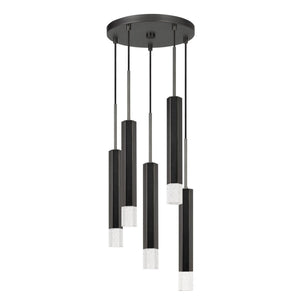 Benzara Hexagonal Metal Frame 5 LED Light Pendant with Glass Diffuser, Black BM220656 Black Metal and LED BM220656