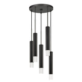 Hexagonal Metal Frame 5 LED Light Pendant with Glass Diffuser, Black