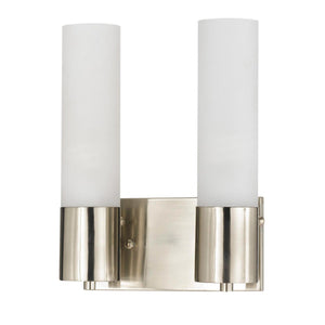 Benzara Cylindrical Dual Lighting Wall Lamp with Switch, Set of 2, Silver and White BM220720 White, Silver Glass, Metal BM220720