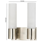 Benzara Cylindrical Dual Lighting Wall Lamp with Switch, Set of 2, Silver and White BM220720 White, Silver Glass, Metal BM220720