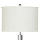 Benzara Metal Table Lamp with Tubular Support and Push Through Switch, Silver BM220722 Silver Metal, Fabric BM220722