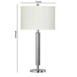 Benzara Metal Table Lamp with Tubular Support and Push Through Switch, Silver BM220722 Silver Metal, Fabric BM220722