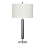 Benzara Metal Table Lamp with Tubular Support and Push Through Switch, Silver BM220722 Silver Metal, Fabric BM220722