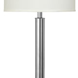 Benzara Metal Table Lamp with Tubular Support and Push Through Switch, Silver BM220723 Silver Metal, Fabric BM220723