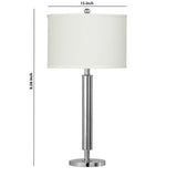 Benzara Metal Table Lamp with Tubular Support and Push Through Switch, Silver BM220723 Silver Metal, Fabric BM220723