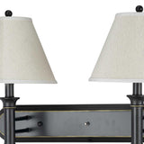 Benzara Dual Lighting Wall Lamp Pedestal Legs and Tapered Shade, Black and White BM220741 Black, White Metal, Fabric BM220741