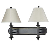 Benzara Dual Lighting Wall Lamp Pedestal Legs and Tapered Shade, Black and White BM220741 Black, White Metal, Fabric BM220741