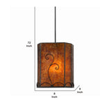 Benzara Scroll Design Pendant Lighting with Mica Shade, Brown and Black BM220771 Brown and Black Metal and Mica BM220771