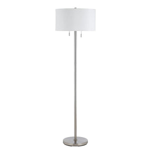 Benzara Metal Body Floor Lamp with Fabric Drum Shade and Pull Chain Switch, Silver BM220845 Silver Metal and Fabric BM220845