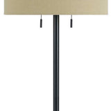 Benzara Metal Body Floor Lamp with Fabric Drum Shade and Pull Chain Switch, Black BM220846 Black Metal and Fabric BM220846