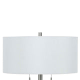 Benzara Metal Body Table Lamp with Fabric Drum Shade and Pull Chain Switch, Silver BM220848 Silver Metal and Fabric BM220848