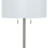 Benzara Metal Body Table Lamp with Fabric Drum Shade and Pull Chain Switch, Silver BM220848 Silver Metal and Fabric BM220848