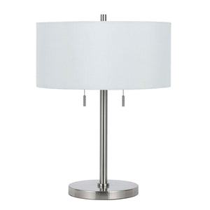 Benzara Metal Body Table Lamp with Fabric Drum Shade and Pull Chain Switch, Silver BM220848 Silver Metal and Fabric BM220848