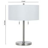 Benzara Metal Body Table Lamp with Fabric Drum Shade and Pull Chain Switch, Silver BM220848 Silver Metal and Fabric BM220848