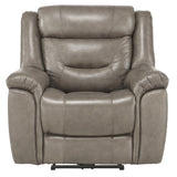 Benzara Split Back Fabric Reclining Chair with Power Headrest and USB Port, Gray BM220874 Gray Solid wood, Metal, Faux leather, Fabric BM220874