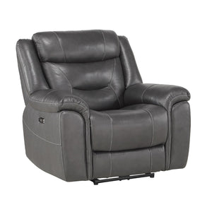 Benzara Wooden Split Back Recliner Chair with Power Headrest and USB Port,Dark Gray BM220877 Gray Solid wood, Metal, Faux leather BM220877