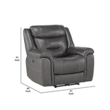 Benzara Wooden Split Back Recliner Chair with Power Headrest and USB Port,Dark Gray BM220877 Gray Solid wood, Metal, Faux leather BM220877