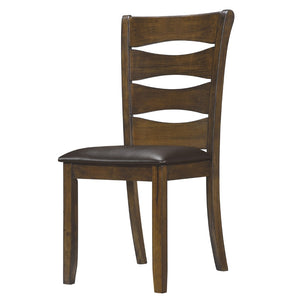 Benzara Transitional Ladder Back Side Chair with Leatherette Seat, Set of 2, Brown BM220891 Brown Solid Wood and Faux leather BM220891