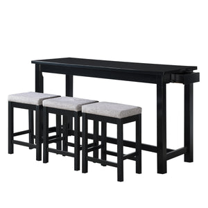 Benzara 1 Drawer Counter Height Table with Backless Stools,Set of 4, Black and Gray BM220892 Black and Gray Solid Wood, Engineered Wood and Fabric BM220892