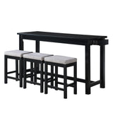 Benzara 1 Drawer Counter Height Table with Backless Stools,Set of 4, Black and Gray BM220892 Black and Gray Solid Wood, Engineered Wood and Fabric BM220892
