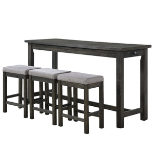 Benzara 1 Drawer Counter Height Table with Backless Stools, Set of 4, Gray BM220894 Gray Solid Wood, Engineered Wood and Fabric BM220894