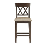 Benzara Fabric Wooden Counter Height Chair with Double X Back Design, Brown BM220898 Brown Solid Wood and Fabric BM220898