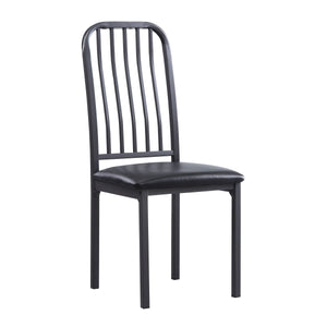 Benzara Metal Frame Side Chair with Padded seat and Slated Backrest, Gray BM220915 Gray Metal and Leatherette BM220915