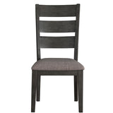 Benzara Transitional Wooden Side Chair with Fabric Padded Seat Ladder backrest,Gray BM220920 Gray Solid Wood and Fabric BM220920