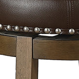 Benzara Round Swivel Wooden Stool with Nailhead Trim and Leatherette Seat, Brown BM220921 Brown Solid Wood and Leatherette BM220921