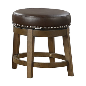 Benzara Round Swivel Wooden Stool with Nailhead Trim and Leatherette Seat, Brown BM220921 Brown Solid Wood and Leatherette BM220921