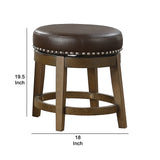 Benzara Round Swivel Wooden Stool with Nailhead Trim and Leatherette Seat, Brown BM220921 Brown Solid Wood and Leatherette BM220921